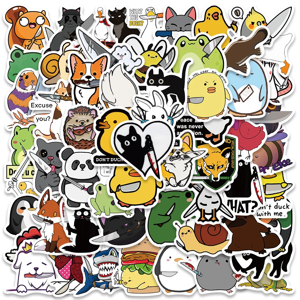 60pcs Cute Funny Cartoon Knife Animals Stickers For Laptop Water Bottle Luggage Notebook Waterproof Graffiti Vinyl Decals