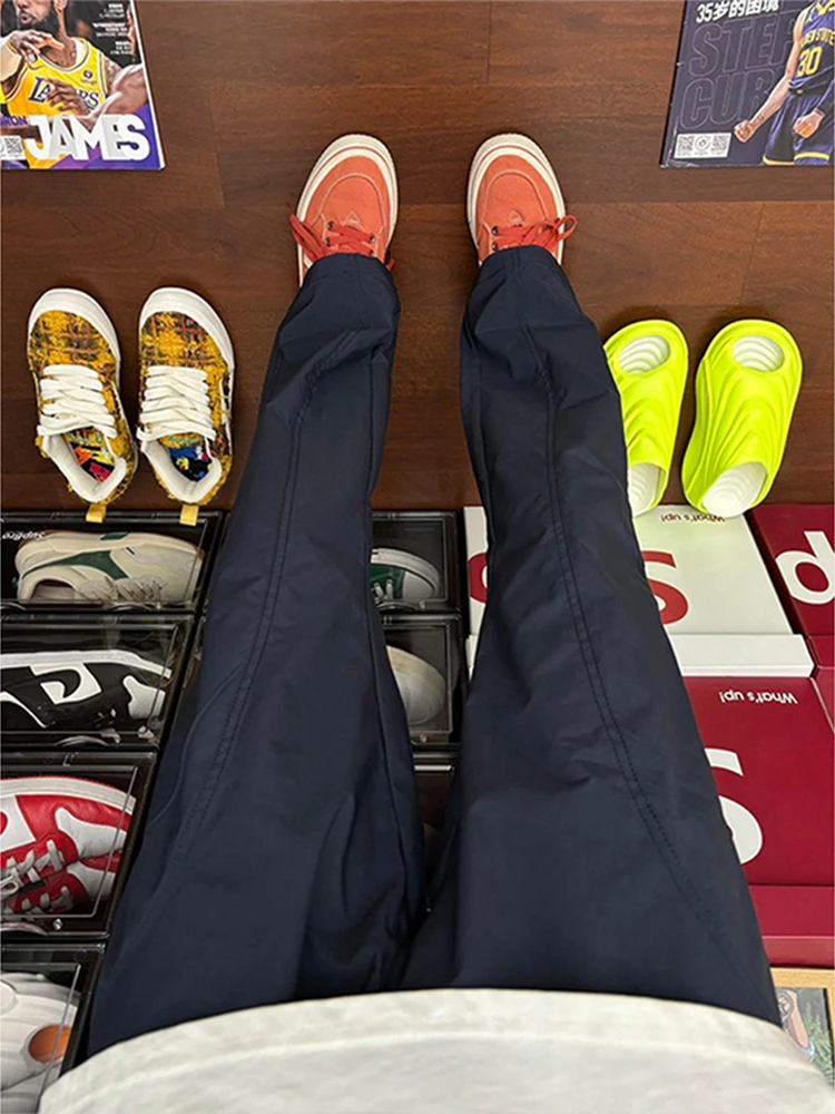 

Navy Nylon Qui Dry Men's Autumn Winter Straight Leg Pants Windproof Waterproof Knife Design Casual Faionable Trousers