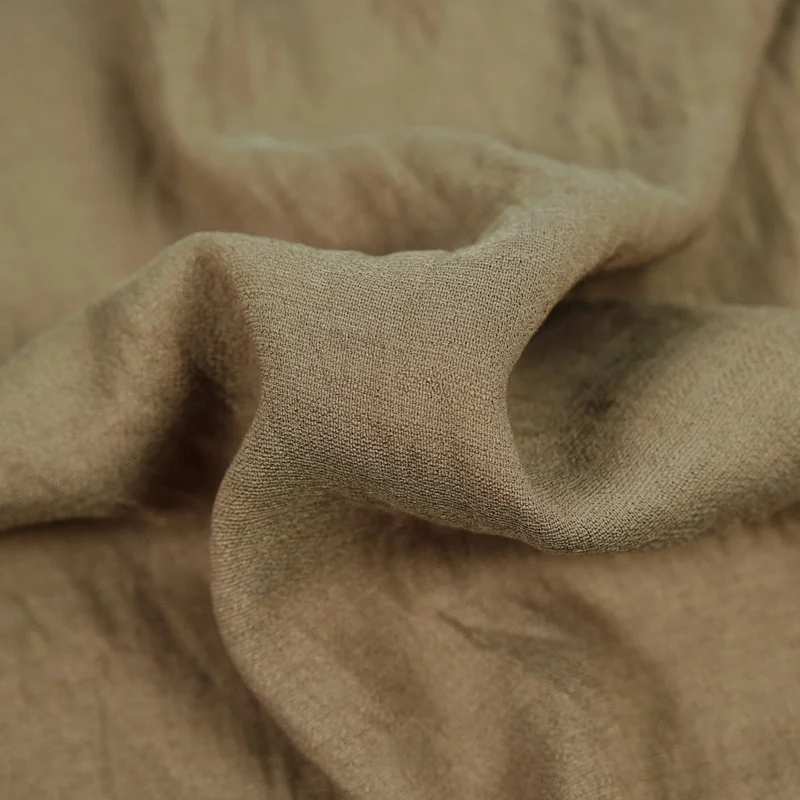 Tela de lino y ramio Tencel de color marrón caqui estilo chino para camisas, pantalones y faldas, material de diseño para ropa.