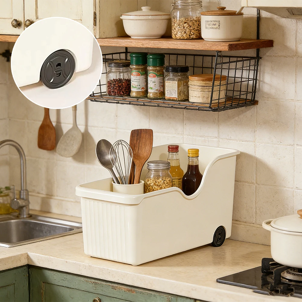 

Rolling Kitchen Storage Boxes with Wheels Plastic Under Sink Organizer Sundries Case for Seasoning Bottle Storage Container 리빙박스