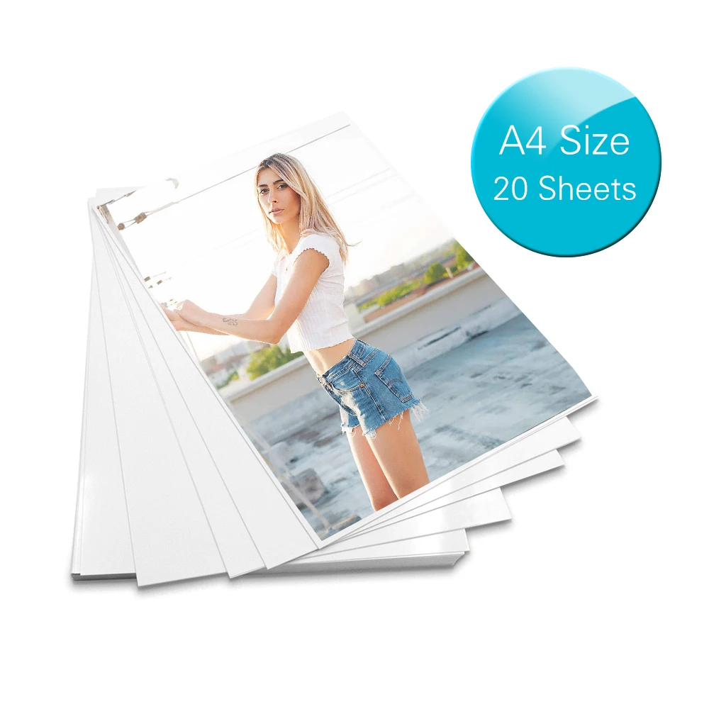 Papier photo professionnel étanche, format A4, 20 feuilles, brillant, compatible avec IL, Epson, HP, imprimante à jet d\'encre