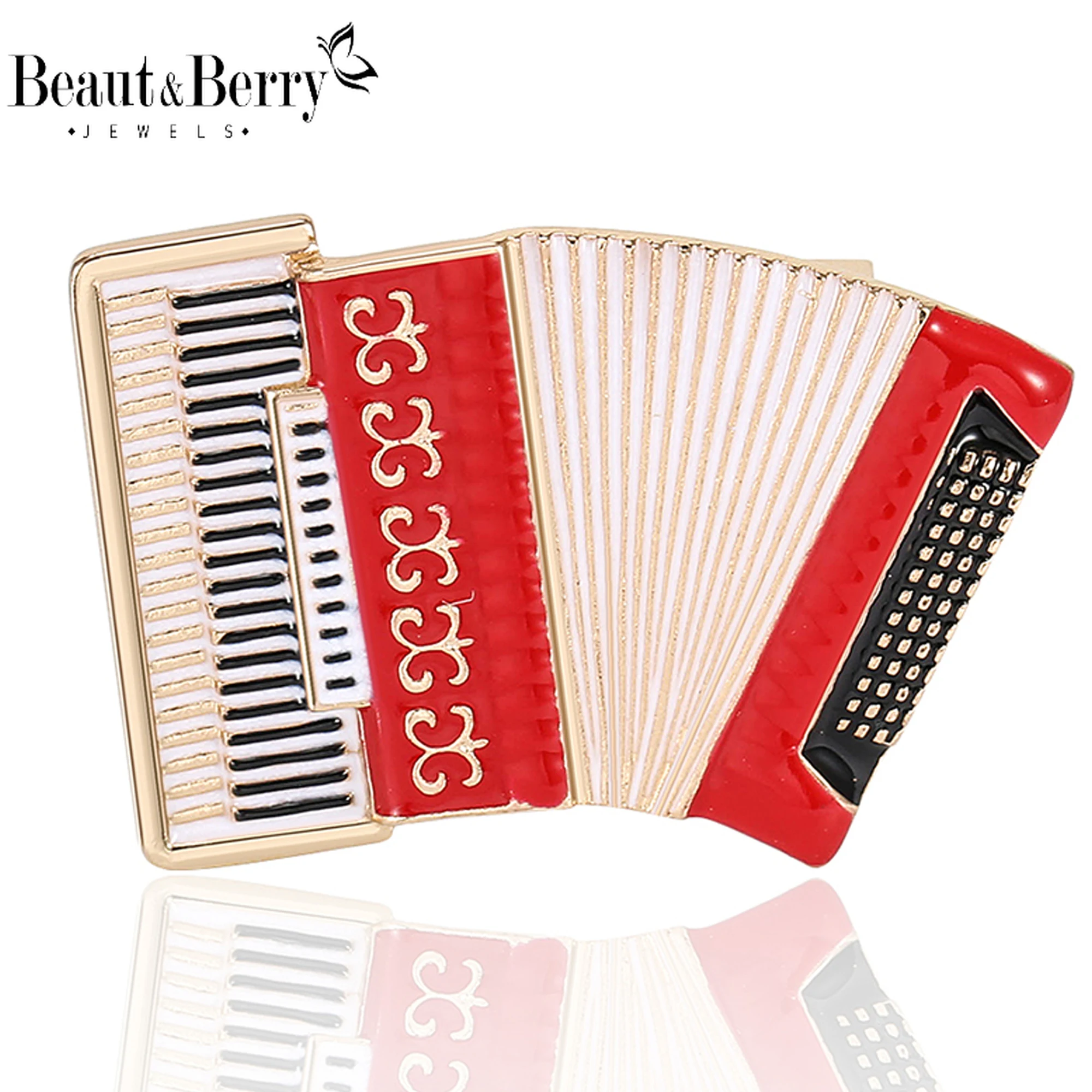 Beaut & Berry Broches clássicos de acordeão esmaltado para mulheres, alfinetes de música, acessórios casuais para festa, presentes de ano novo, decoração de amigos