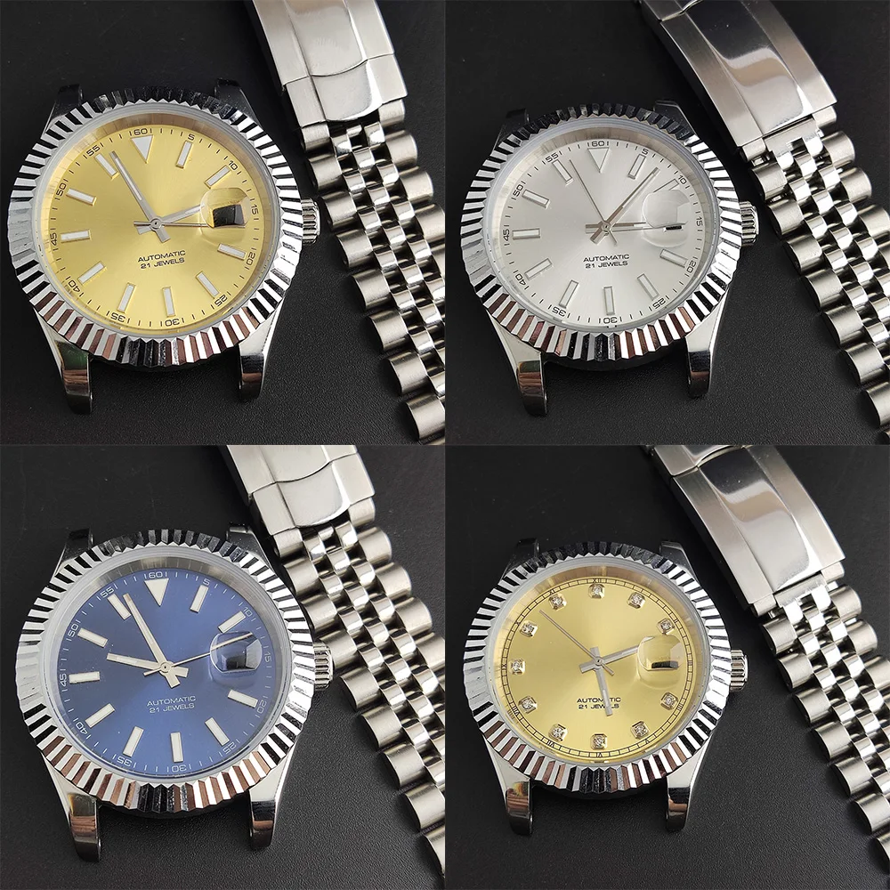 41mm NH35 Case Stainless Steel Bracelet Strap Luminous Gold Dial Hands for Datejust Modified Automatic Watch Parts Replacements