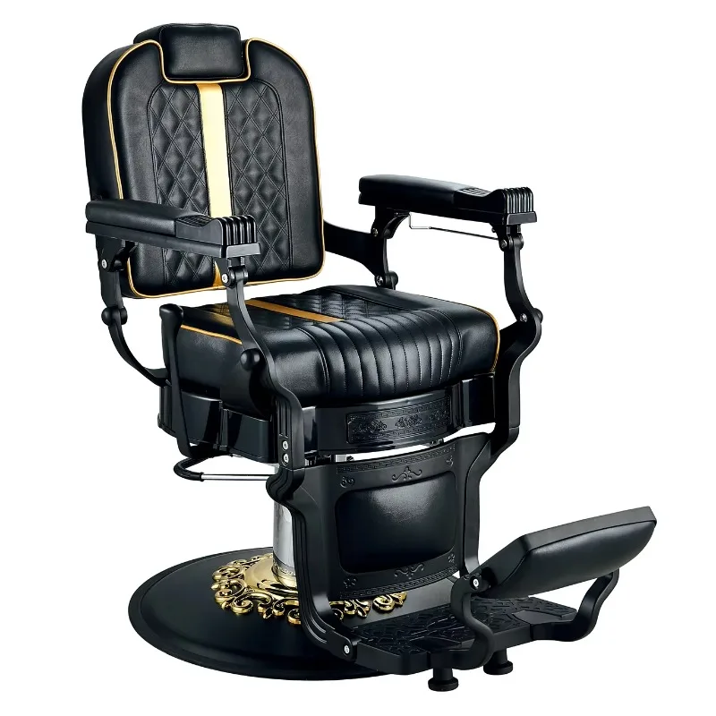 

High-quality antique barber chair with square matte black headrest