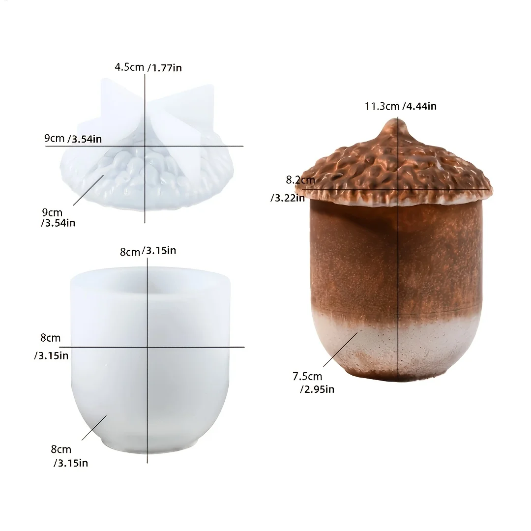 1pc Acorn and Pinecone Jar Silicone Mold, for Plaster, Clay Storage Bottle and Jewelry Container Making view 6