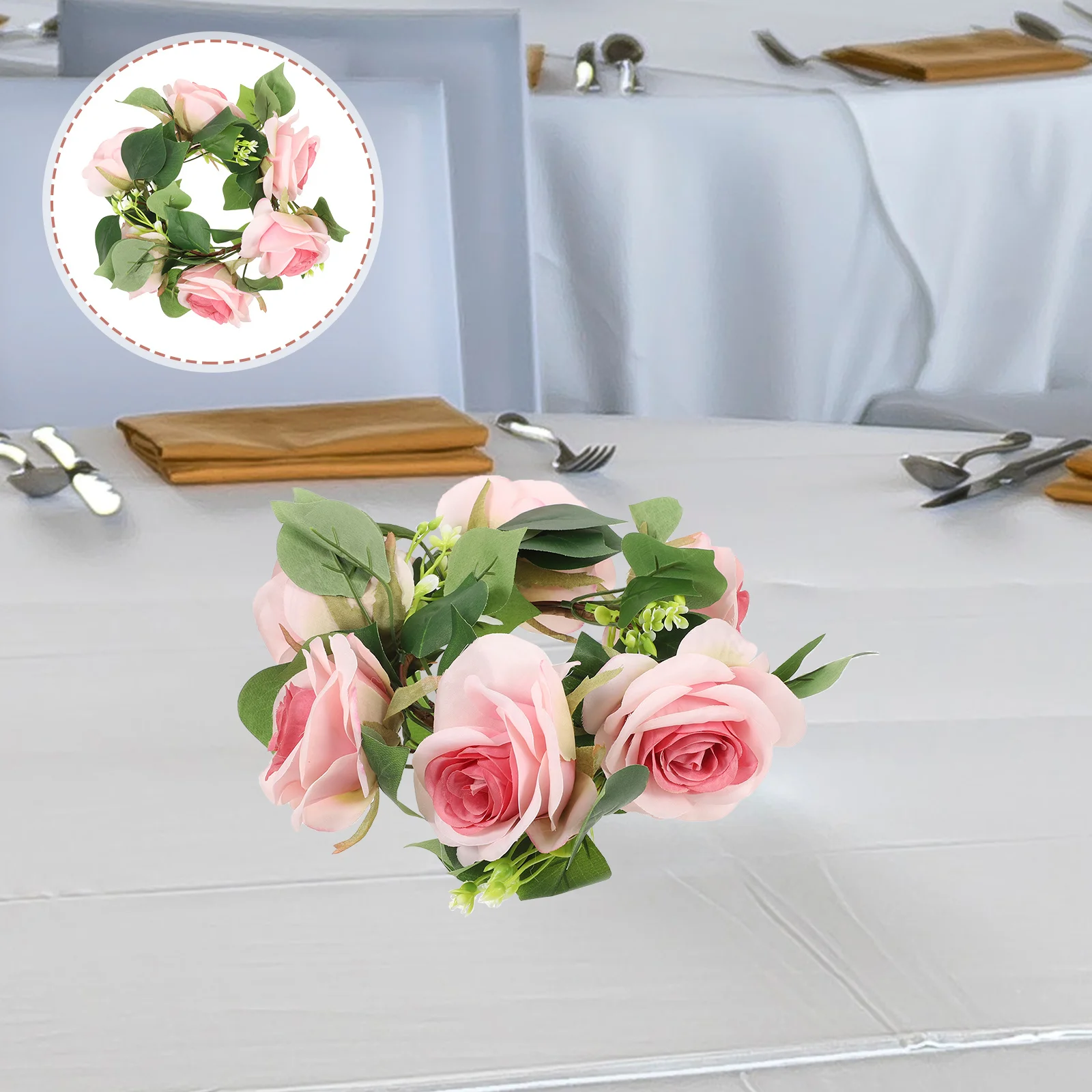 

Artificial Rose Ring Wreath Decorative Floral Centerpiece for Wedding Party Christmas Valentine Home Decor