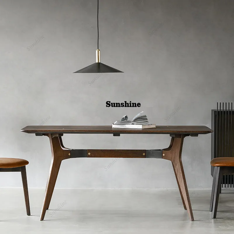 

Nordic home dining table, simple smoky color dining table bench