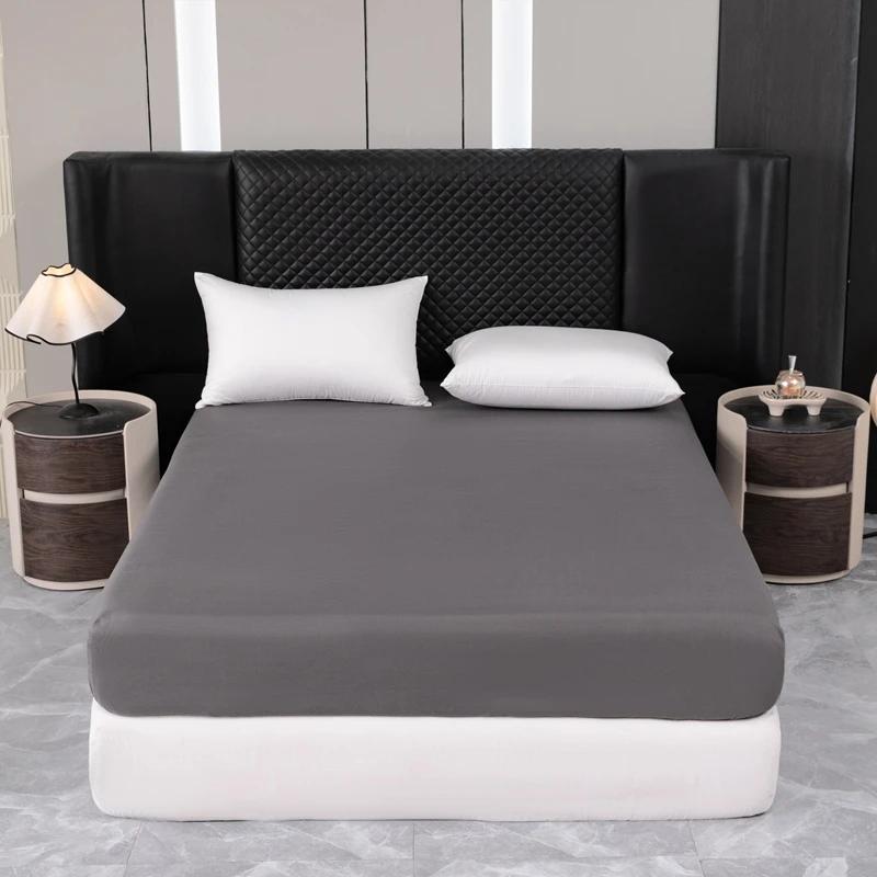 Washed Cotton Gray Fitted Sheet Soft Breathable Bed Sheet Deep Pocket All-Round Elastic For King Size 17inch Height Mattress