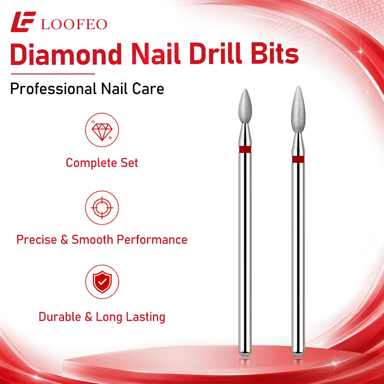 2Pcs Drop Shaped Diamond Nail Drill Bit Set for Nail Prep Shaping Cuticle Cleaning Nail File Bit Sets Universal 2.35mm Nail Bit