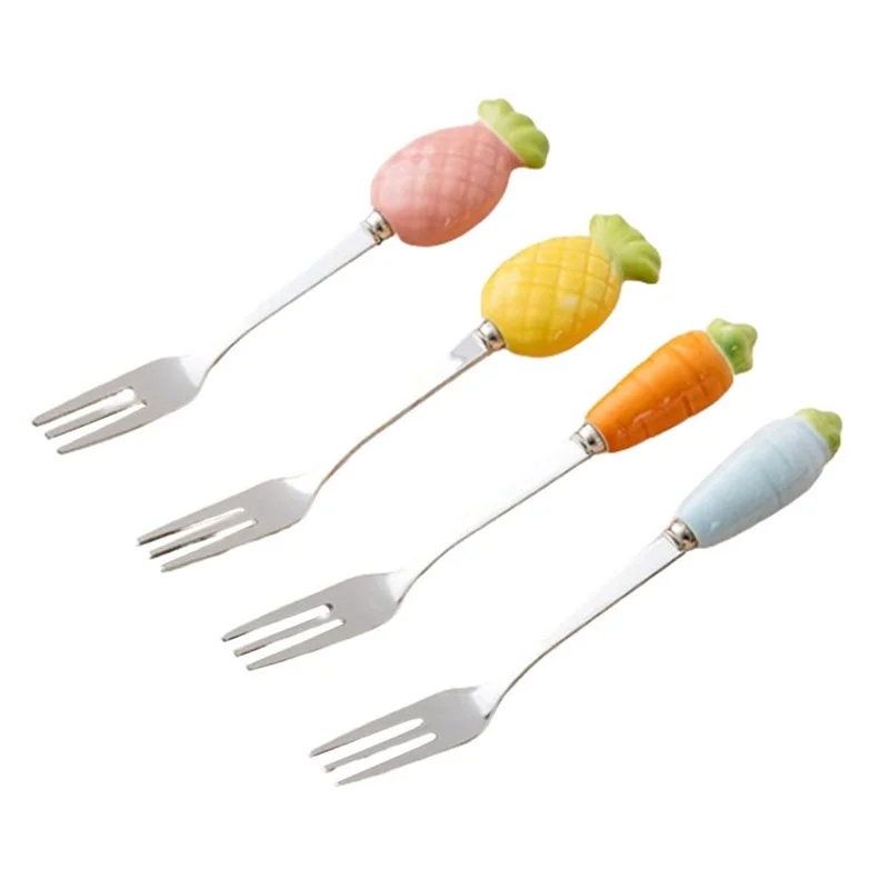 Ensemble de fourchettes à fruits en pot mignon, fourchette à gâteau en acier inoxydable 304, fourchette à Dessert pour fête à domicile, pot de rangement mignon, vaisselle pour enfant-BAAQ