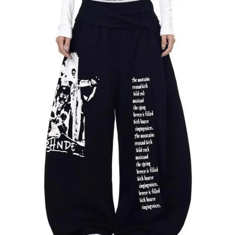 귀여운 소녀 패션 롱 팬츠 학생 만화 캐주얼 여성 의류 미국 레트로 레터 프린트 염색 레이어드 시미타르 캐주얼