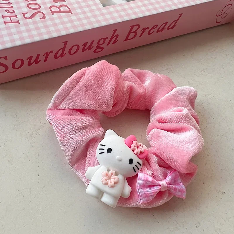 Miniso Sanrio Hello Kitty Kawaii Plush Hair Rope Rubber Band Sweet Girl Heart Hair Accessories Toys Girls Birthday Present