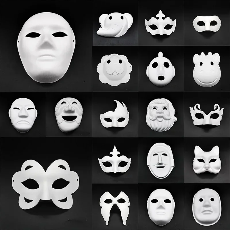 20pcs DIY White Pulp Art Hand-painted Painting Handmade Masks Paper Unpainted Mask Multiple Styles   Wedding Festival