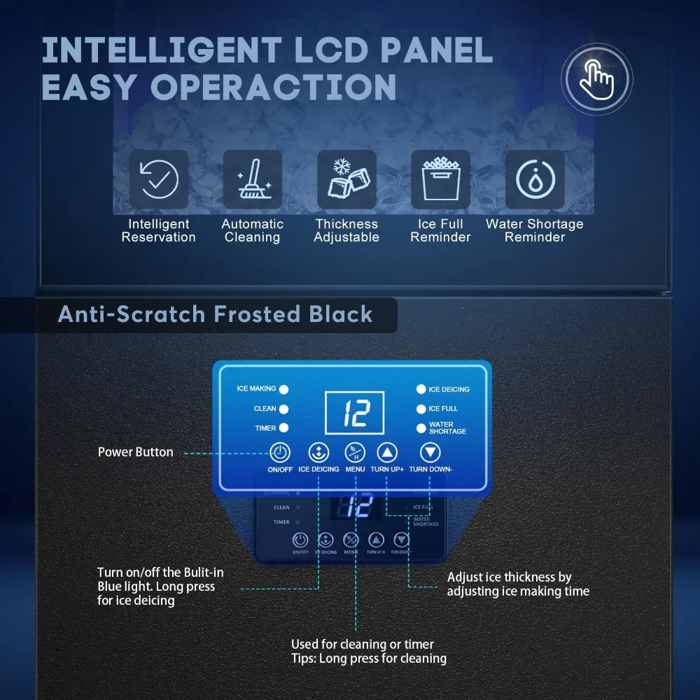 HAOYUNMA ulepszona komercyjna kostkarka do lodu 130LBS/24H z pojemnikiem do przechowywania 35LBS, 15" szerokości matowa czerń podblat/o wolnostojąca