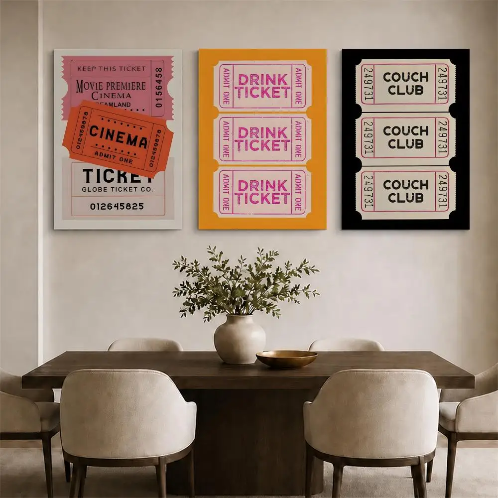 Retro Karaoke Ticket Framed Wall Painting Ready to Hang Canvas Art Poster for Living Room Bedroom Home Decor Decals