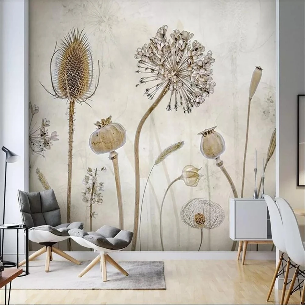 beibehang Custom wallpaper mural dry branches flower specimens hand-painted American pastoral background wall 3d wallpaper