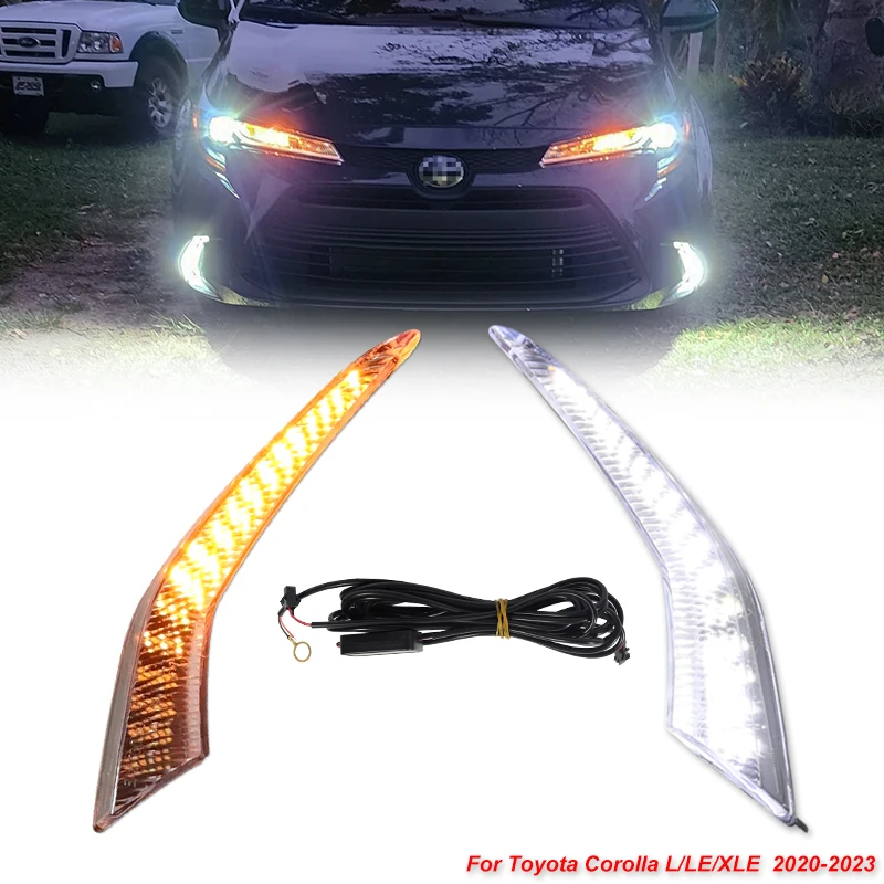 

2PC For Toyota Corolla L/LE/XLE Hybrid Levin 2020 2021 2022 2023 Tricolor Car LED Daytime Running Light DRL Fog Lamp Accessories