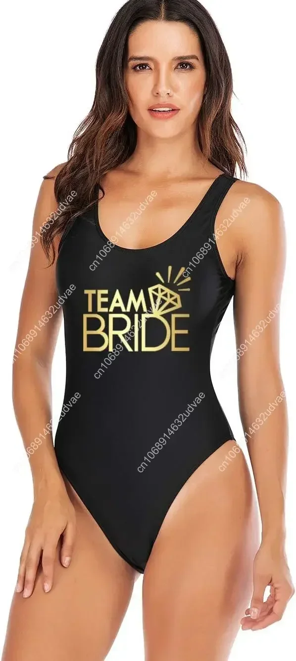 Bride To Be Squad Women One Piece Swimsuits Letter Print Swimwear High Cut Monokini Bridesmaid Team Bathing Suits