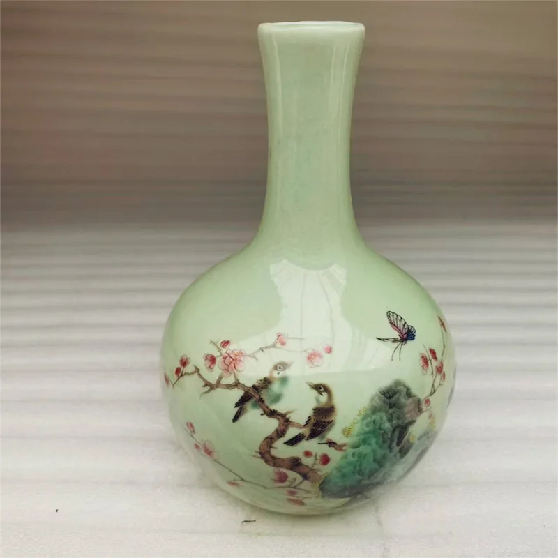 

Китайская старая фарфоровая ваза с небесными шариками, напольная керамика с розовыми цветами сливы и птицами, традиционная декоративная деталь