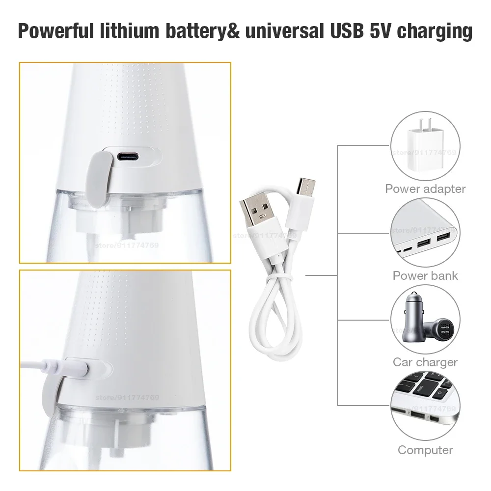 Portable Dental Water Flosser with 3 Modes- USB Rechargeable & Waterproof- 330ml Tank- 5 Nozzles