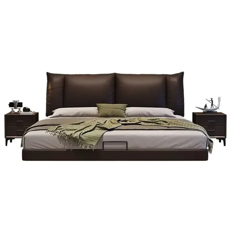 

French leather double minimalist style bedroom soft bag bed modern minimalist style master bedroom light luxury bed s