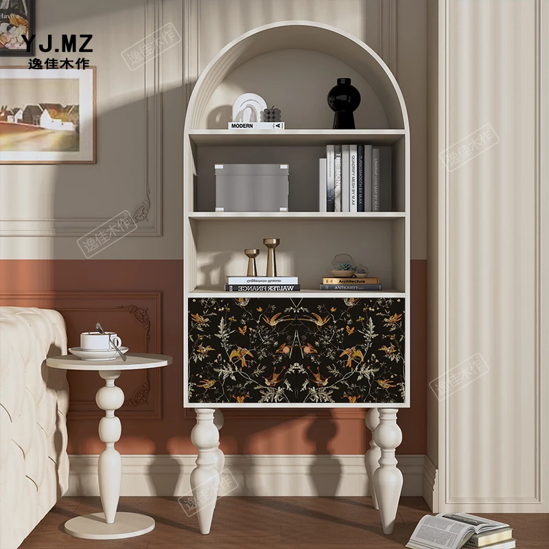 Libreria in legno massello con armadietto decorativo francese retrò con fiori e uccelli, soggiorno, corridoio, corridoio