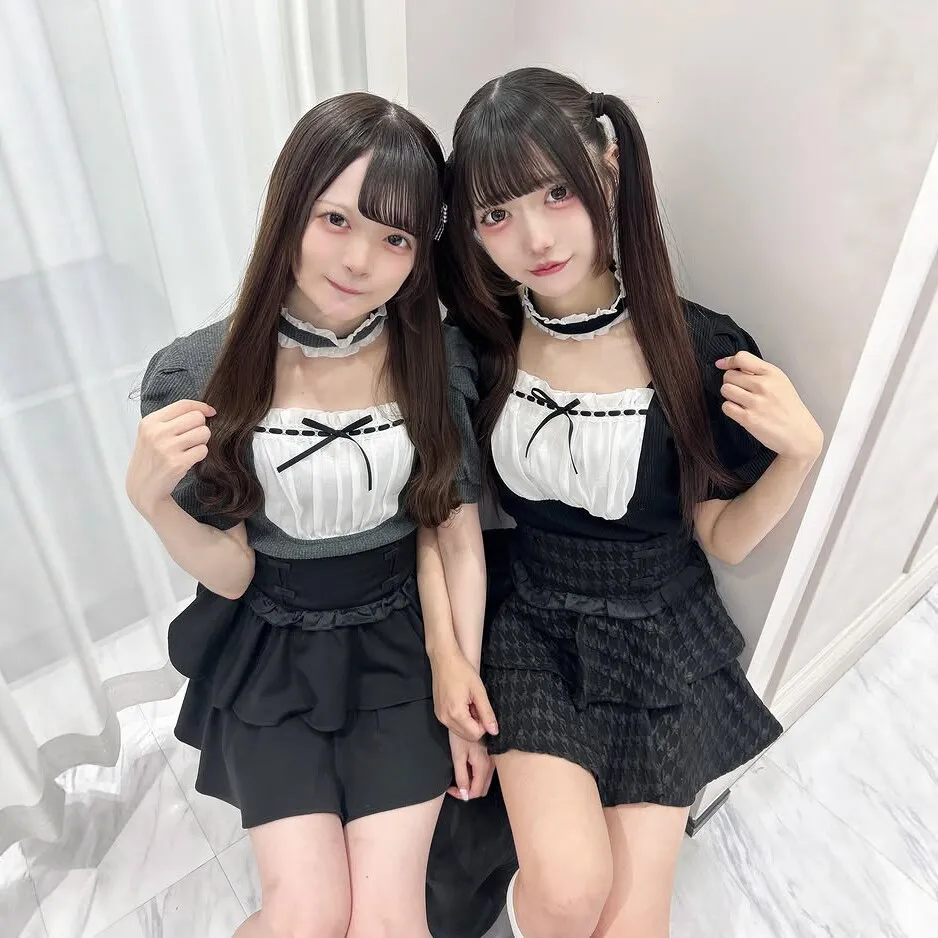Japanese Style Sweet Chiffon Lotus Leaf Splicing Neck Bubble Sleeve Short Sleeve Ribbed Knitted Women's Top