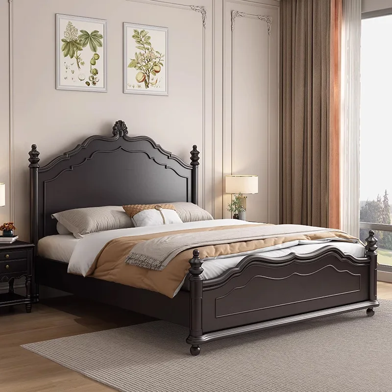 Solid wood bed, American light luxury retro double bed, cream style modern and simple master bedroom, luxury princess bed