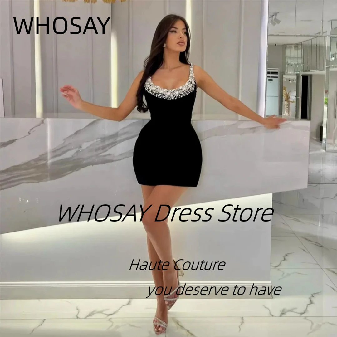 

WHOSAY Black Mini Prom Dresses Beaded Off Shoulder Robe Des Cocktail Party Dress Zipper Back Short Evening Gowns Customized