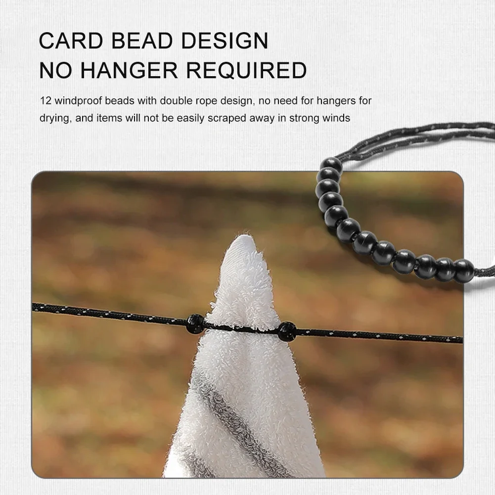 حبل غسيل محمول مطرز بطول 3 أمتار - خط غسيل خارجي قابل للتعديل ومقاوم للرياح للتخييم والسفر #5