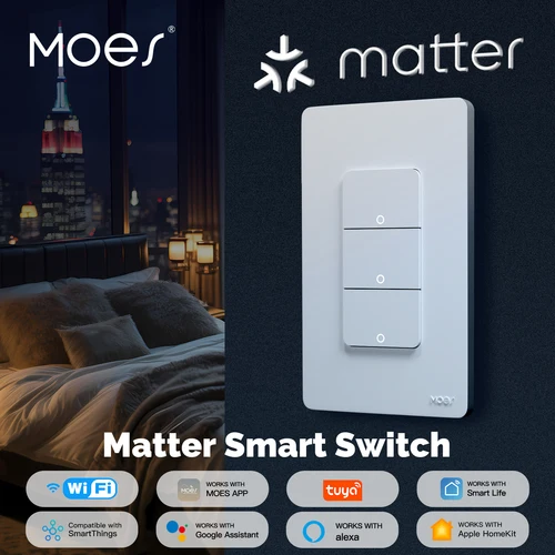 Imagen 1 del producto MOES Matter WiFi Interruptor de luz inteligente, control de aplicaciones Cable neutro y conexión a tierra requeridos, Compatible con Alexa Google Apple Home