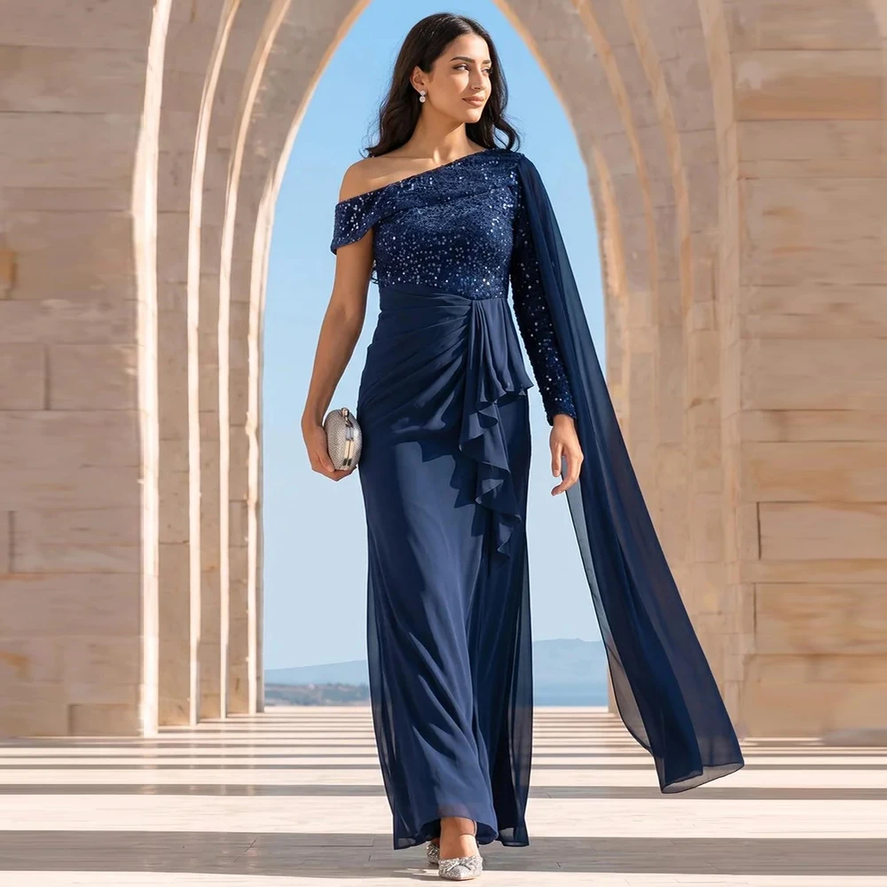 Customized Evening Dress One Shoulder Maxi Deress Sequin Bodice Saudi Arabia Floor Length Prom Dress Wedding Formal Dresses Gown