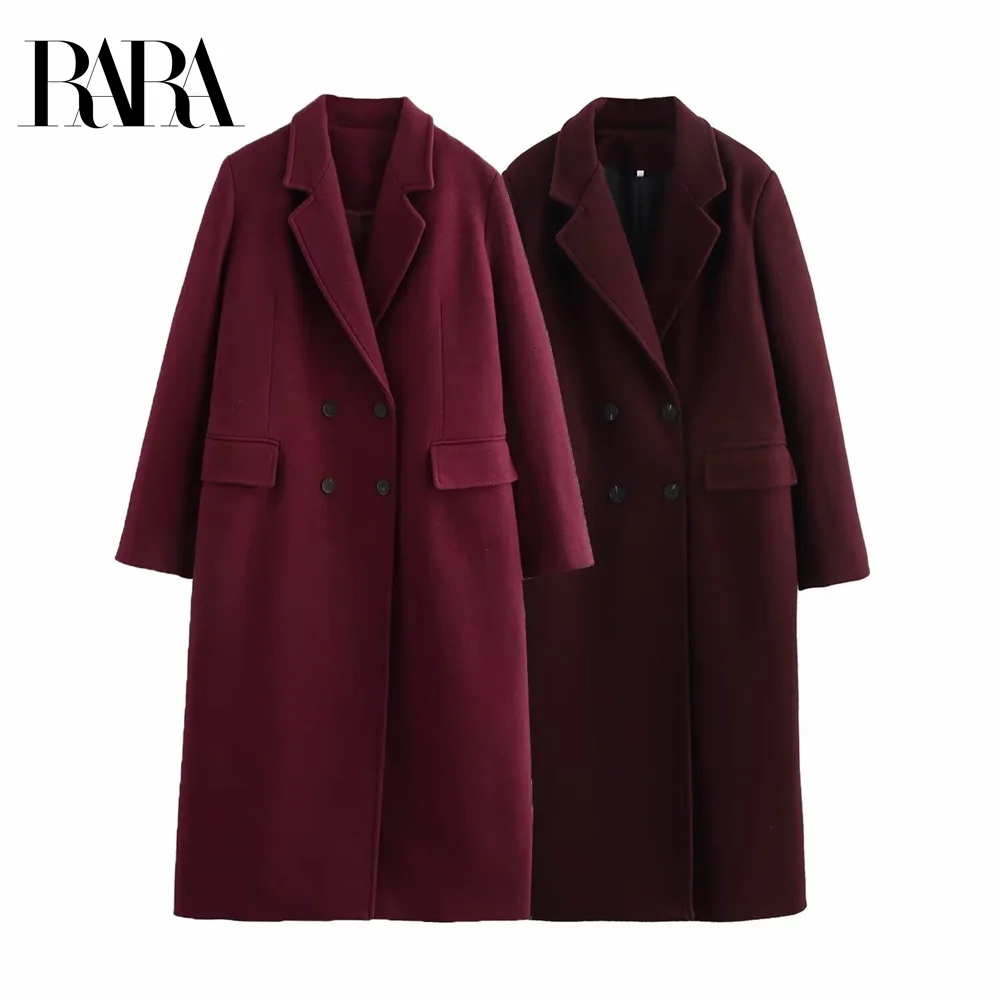 2025 RARA Spring New Women's Fashion Simple, Versatile Look Thin Flip Collar Double Row Buckle Long Sleeve Coat Coat