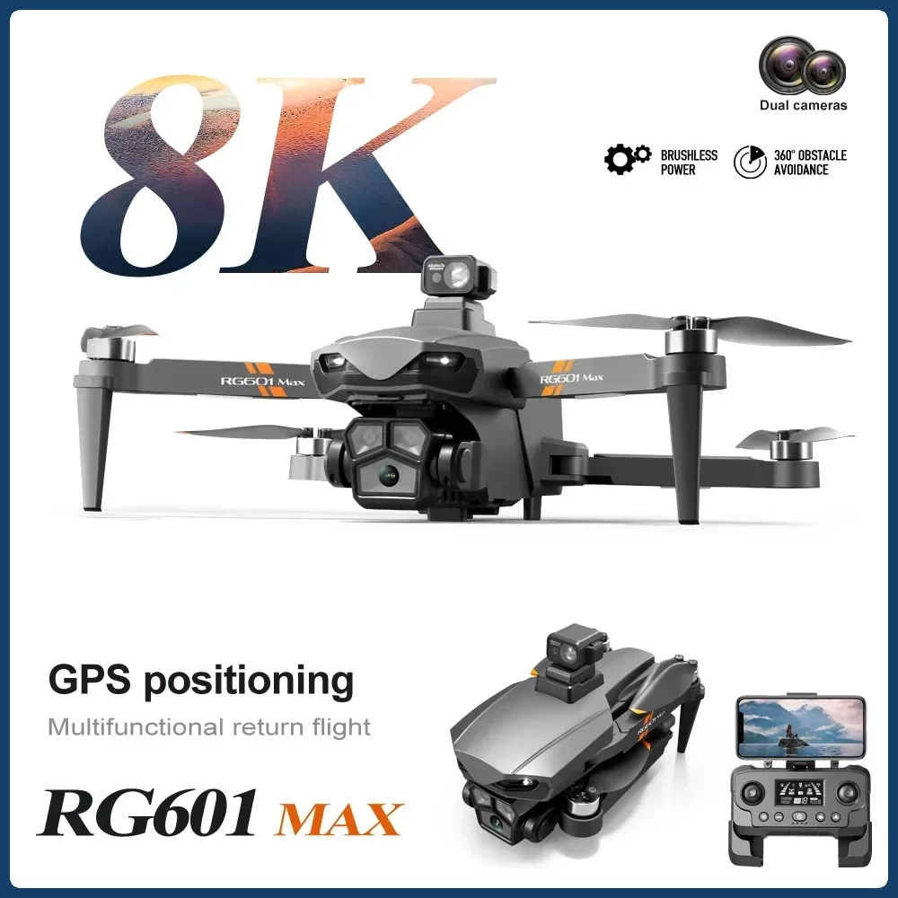 

Мини-Дрон RG601 MAX, 8K HD, двойная камера, бесщеточный, GPS, автоматический возврат, дистанционное управление, Дрон, игрушки, 600 м