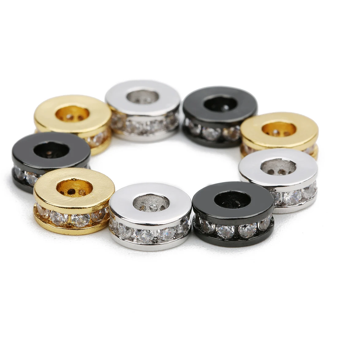 Spacer Beaded Wheel Oblate Cylinder Beads for DIY Bracelets Necklaces Zircon Brass Jewelry Accessories Bulk Wholesale 5Pcs