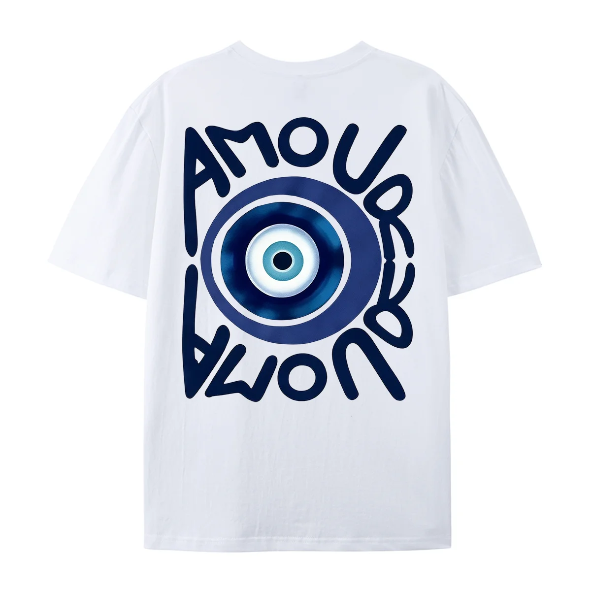 Amour Amour Evil Eye Graphic T‑Shirt Blue Turkish Nazar Eye Back Print Unisex Casual Short Sleeve Tee Aesthetic Boho Streetwear