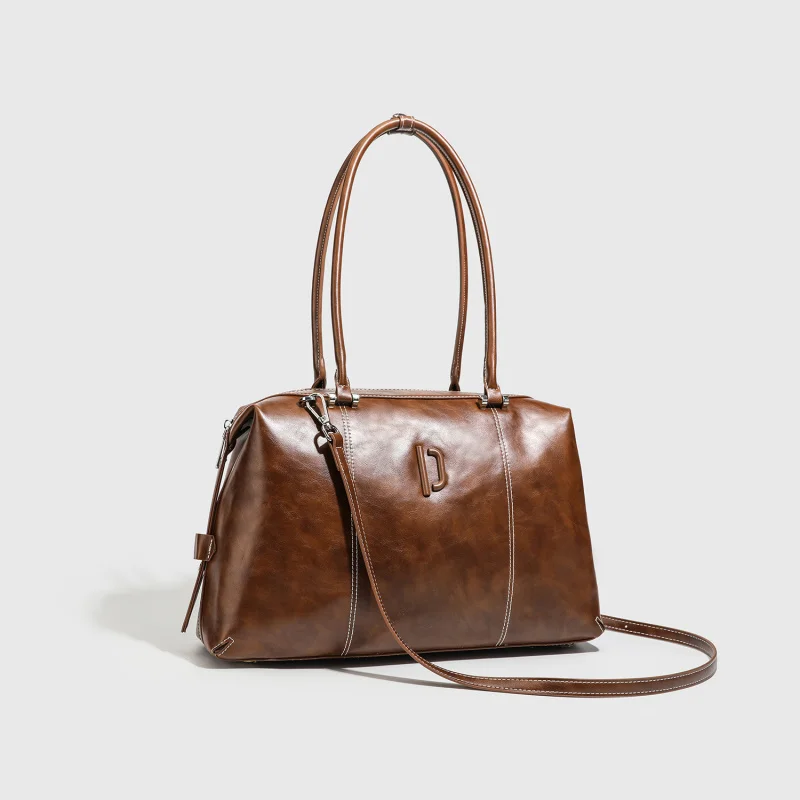 NewpecoClown البولينج BagpuLeather النفط الشمع مقبض طويل يده حقيبة تحت الإبط الرغيف الفرنسي سوبر شعبية بوسطن حقيبة