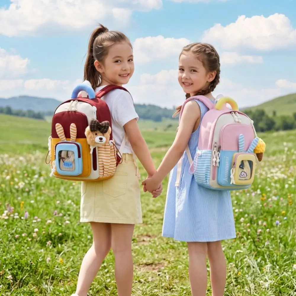 Lightweight Fabric Backpack Adjustable Shoulder Straps Layered Storage Space Children Daily School Bag Smooth Durable Material