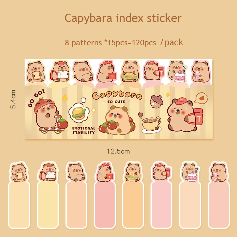 120pcs/pack Capybara Index Sticker Notepad Sticky Notes Office Accessories Korean Kawaii Stationery Cute Memo Pad Scratch Paper