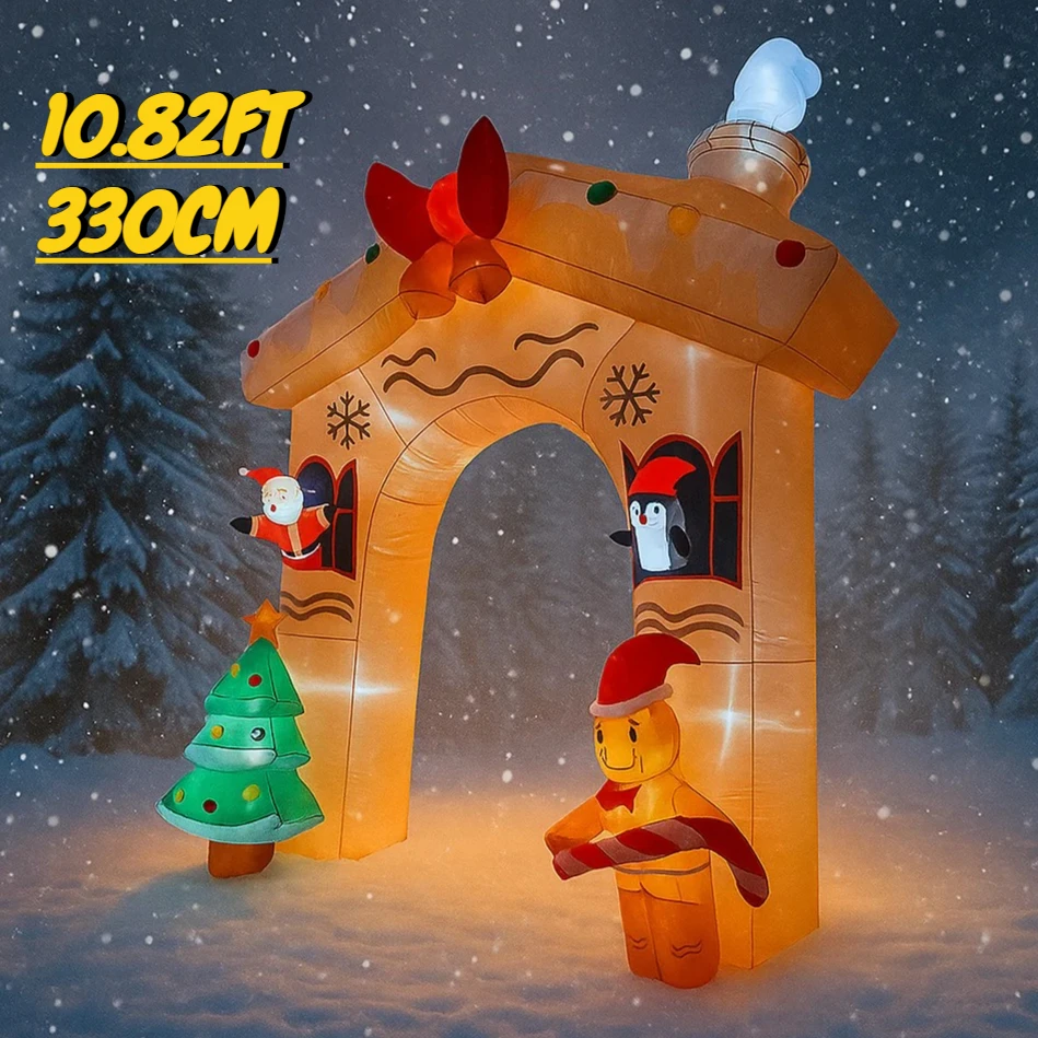 

10.82FT Inflatable Toy Christmas Arch Santa Friends Xmas Yard Decoration Christmas Supplies Home Ornament Festive Gift LED Lit