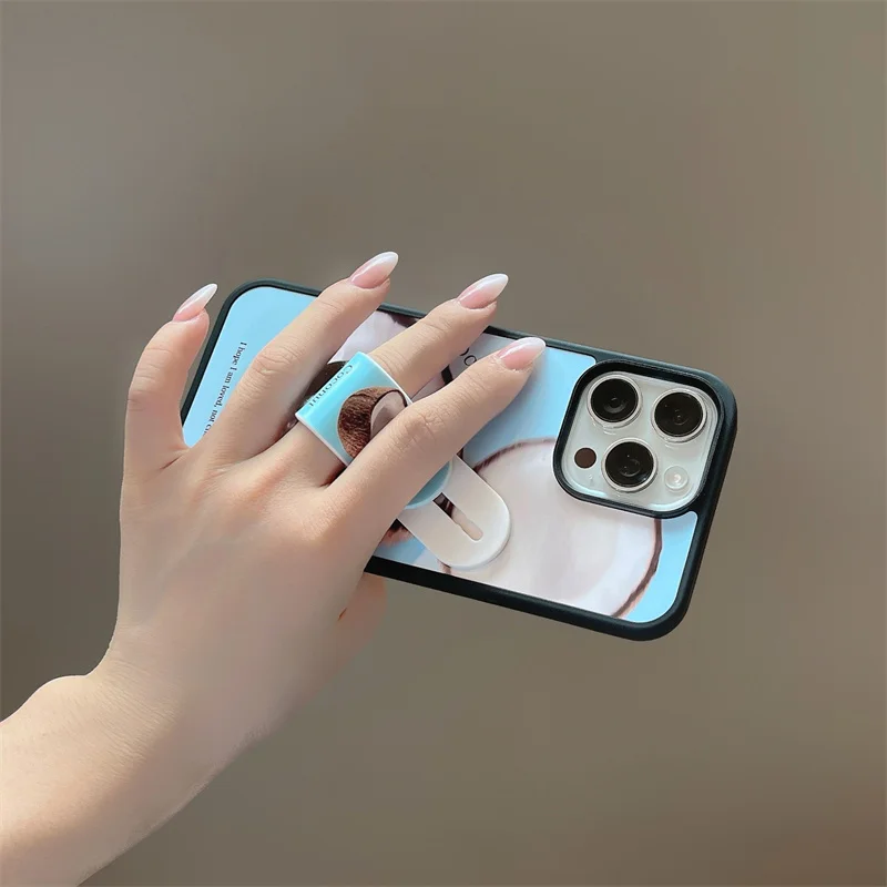 Fashion Cute Coconut Phone Case For iPhone 16 Pro 15 14 13 Pro Max Cover with Woundplast Stand Holder Cases for Apple 16Pro Capa