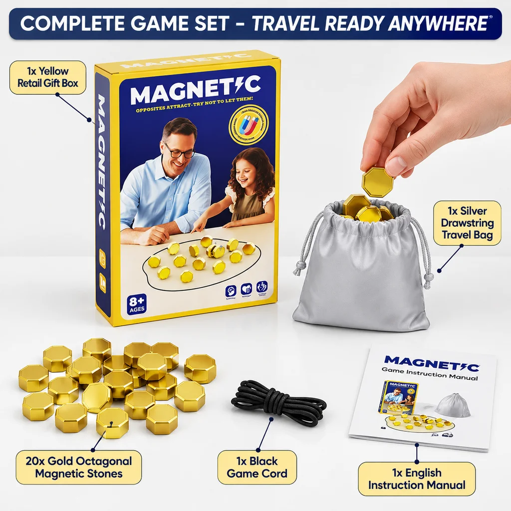 Magnetic Chess Battle Strategy Board Game with 20 Magnetic Stones Rope and Storage Bag for Kids Adults