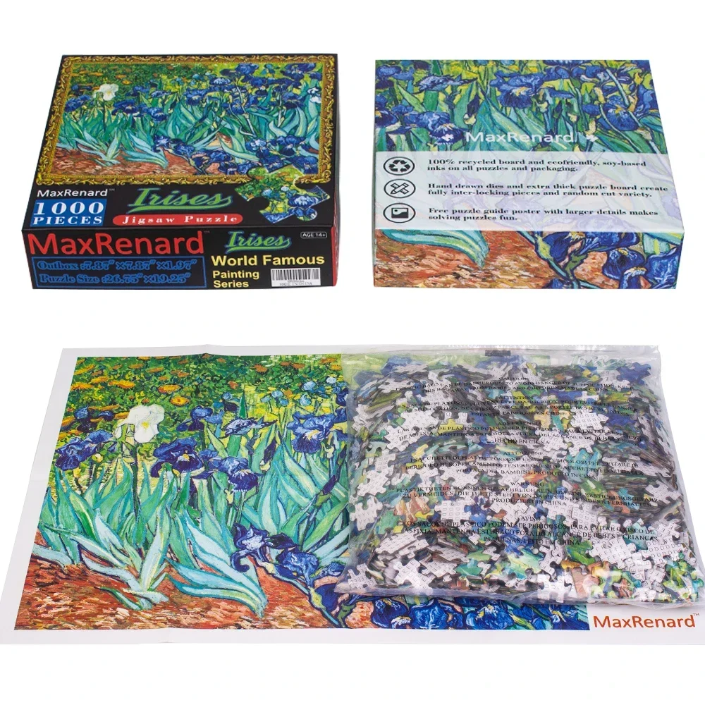 MaxRenard Jigsaw Puzzle 1000 pezzi per gioco per adulti collezione di pittura a olio Van Gogh iris decorazione della parete di casa goditi la famiglia