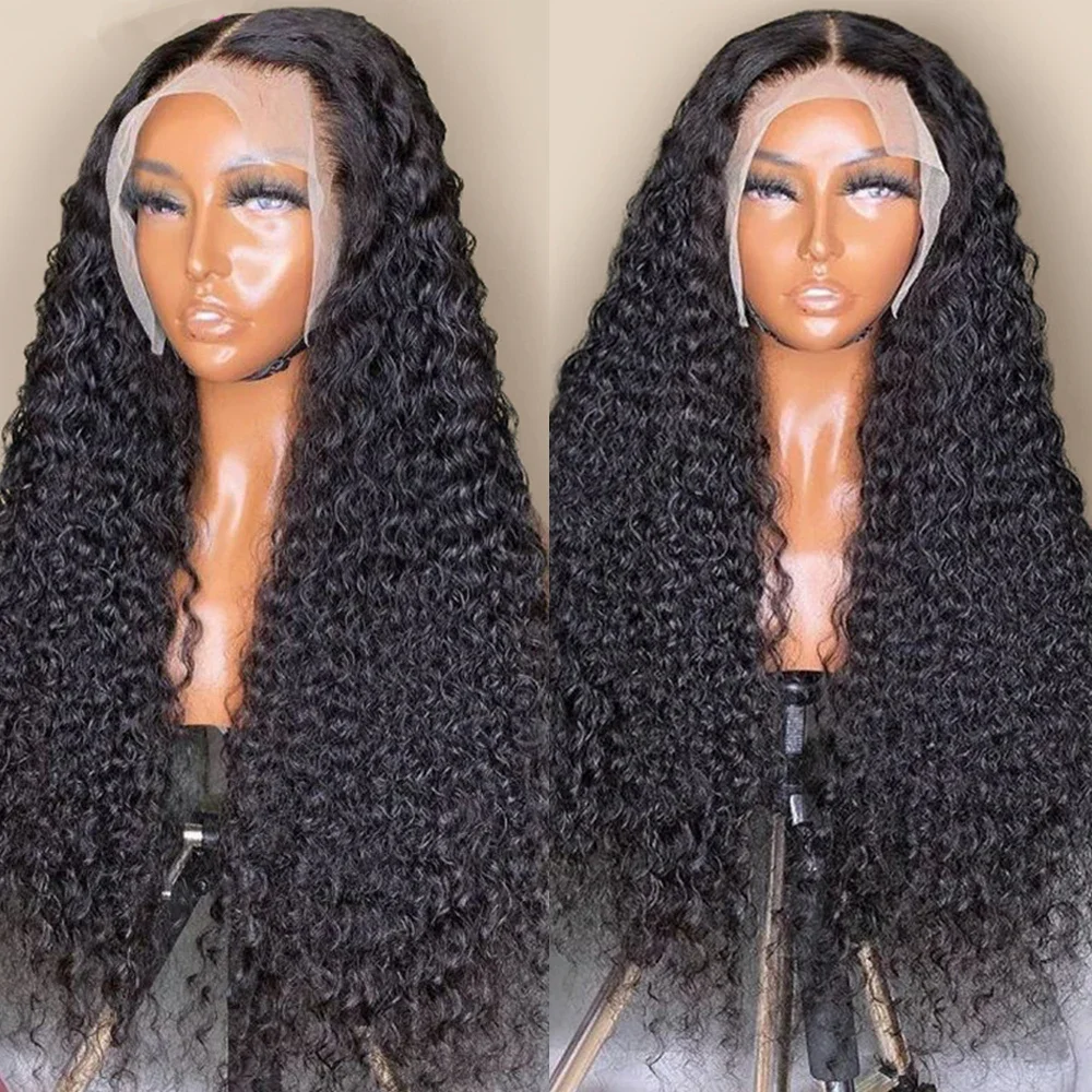 Peluca con malla frontal para mujer, pelo largo, suave, Natural, negro, sin pegamento, rizado profundo, 26 pulgadas, 180 de densidad, con pelo de bebé, prearrancado para uso diario