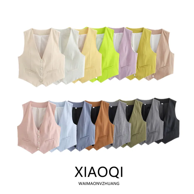 

Лето 2023, женский модный повседневный жилет с V-образным вырезом и длинной застежкой на одной пуговице, универсальный Sle, другой материал 00%