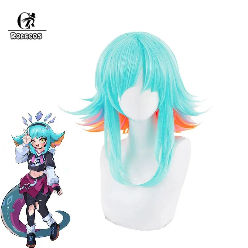 

Rolecos lol kDa super fan Neeko cosplay wig 35-40cm mixed color women cosplay wigs heat resistant synthetic hair