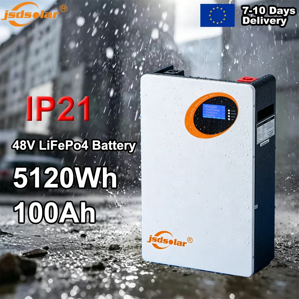 Batterie au lithium LiFePO4 5120Wh, pack mural Bluetooth 5.12kWh 48V 100Ah 16S avec BMS et écran LCD, cellules de qualité A, 6000+ cycles et durée de vie de 20 ans pour système de stockage d'énergie domestique solaire RS485/RS232/CAN