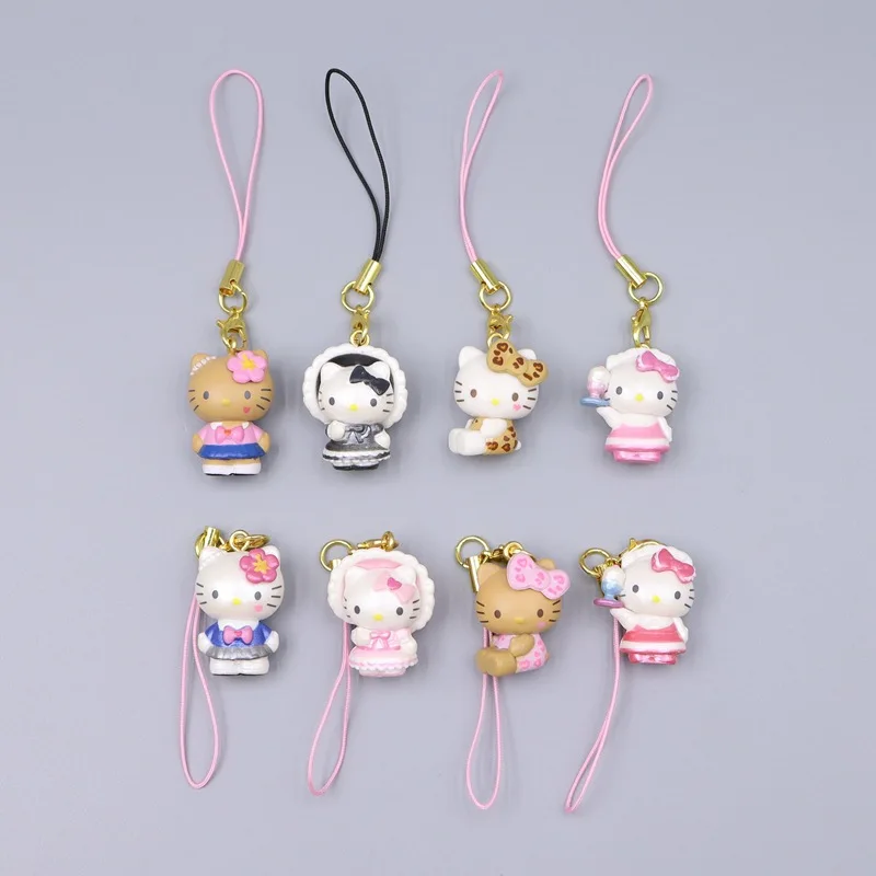 8pcs Hello Kitty Bag Charm Cartoon Phone Case Keychain Women Crossbody Shoulder Bag Decoration Accessories Girl Gift Wholesale