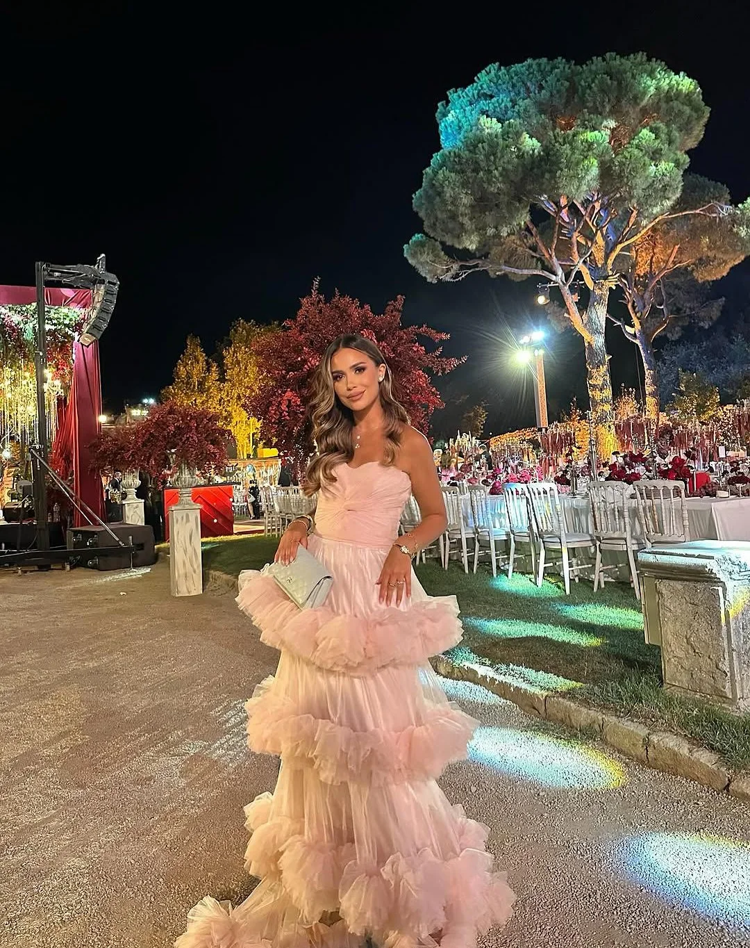 Moda querida sem alças verão maxi vestidos muito em camadas babados tule vestido de alta costura rosa longo celebridade vestido de festa vestidos