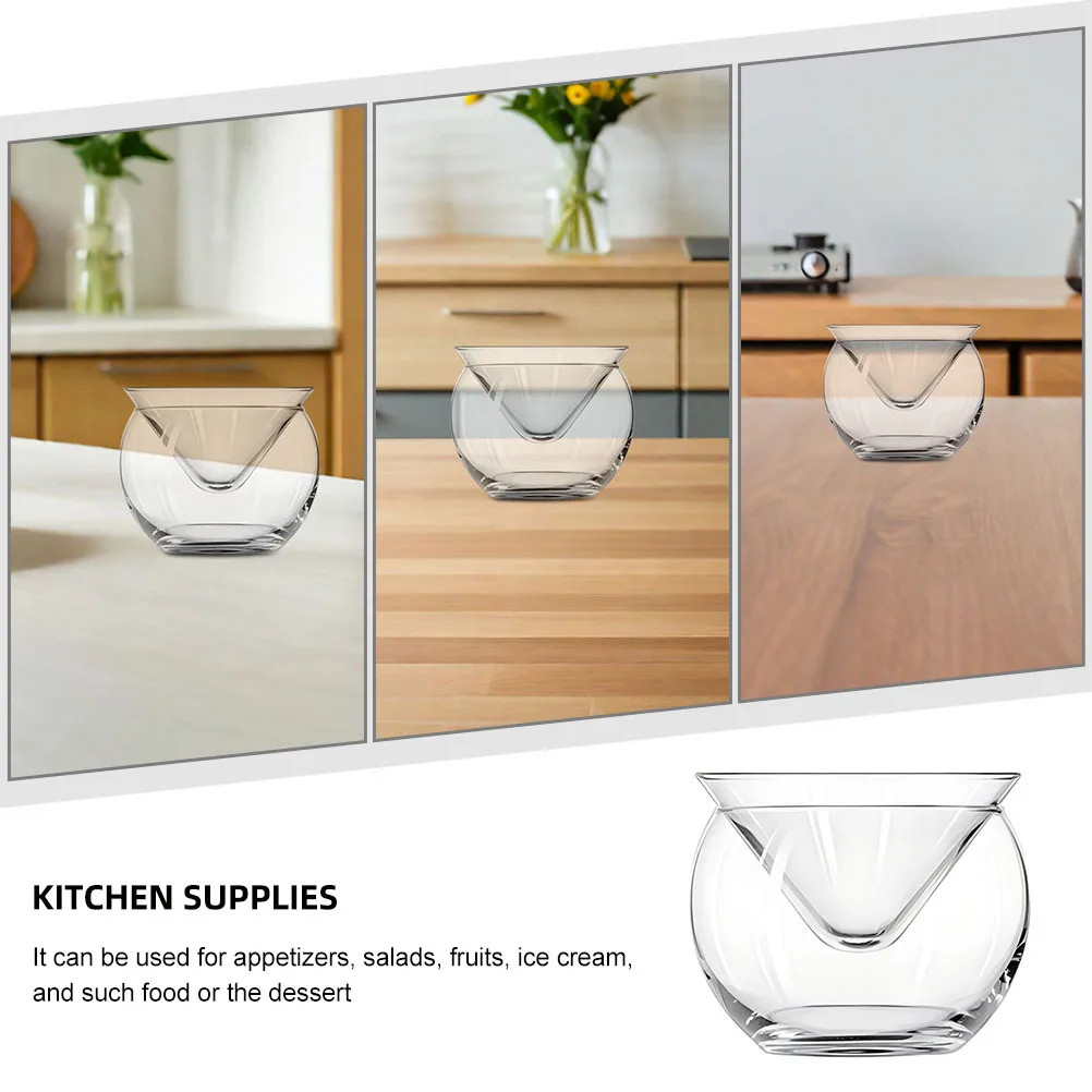 

1Set Clear Glass Salad Bowl Unique Stable Design for Ice Preservation Appetizer Dessert Fruit Serving Dish Household Kitchen